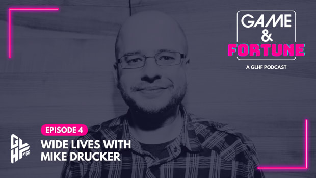 Mike Drucker on a poster for the GLHF podcast.